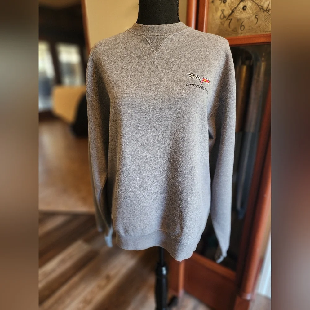 Big Cotton grey men's sweatshirt, corvette emblem, size medium